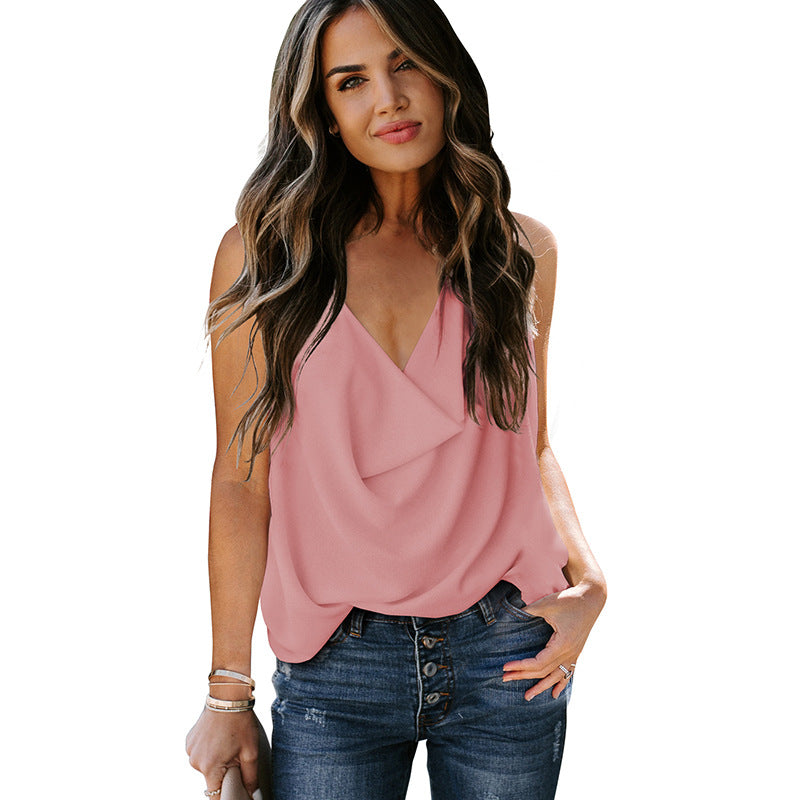 Chiffon Tank Top Women Pink